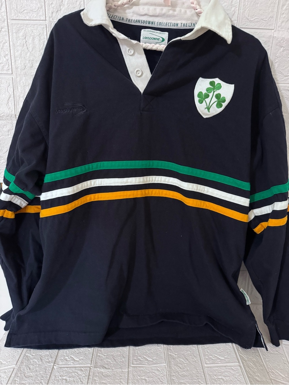 Vtg. Lansdowne Rugby Polo Shirt Mens  X Large L Striped Team Ireland Long Sleeve